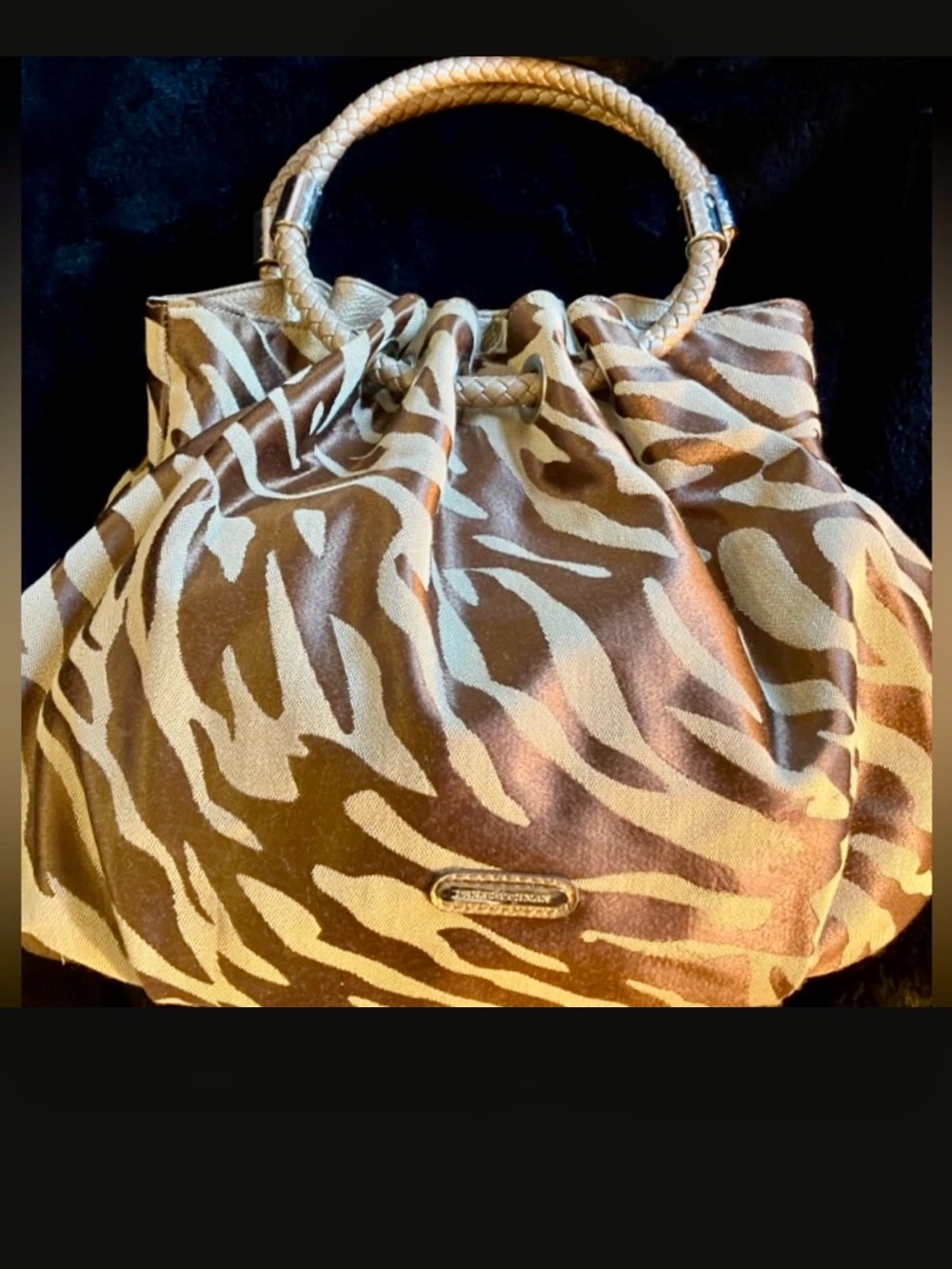Dana Buchman Brown and Cream Zebra-Print Shoulder Tote